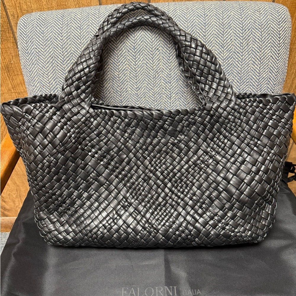 Falor Firenze Falorni Black Woven Leather Tote Bag